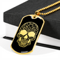 Calavera Mexican Sugar Skull 9 Necklace Stainless Steel or 18k Gold Dog Tag 24" Chain-Express Your Love Gifts