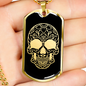 Calavera Mexican Sugar Skull 9 Necklace Stainless Steel or 18k Gold Dog Tag 24" Chain-Express Your Love Gifts