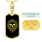 Calavera Mexican Sugar Skull 90 Keychain Stainless Steel or 18k Gold Dog Tag Keyring-Express Your Love Gifts