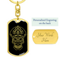 Calavera Mexican Sugar Skull 96 Keychain Stainless Steel or 18k Gold Dog Tag Keyring-Express Your Love Gifts