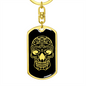 Calavera Mexican Sugar Skull 97 Keychain Stainless Steel or 18k Gold Dog Tag Keyring-Express Your Love Gifts