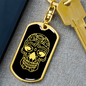 Calavera Mexican Sugar Skull 97 Keychain Stainless Steel or 18k Gold Dog Tag Keyring-Express Your Love Gifts