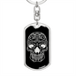 Calavera Mexican Sugar Skull 97 Keychain Stainless Steel or 18k Gold Dog Tag Keyring-Express Your Love Gifts