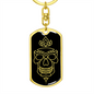 Calavera Mexican Sugar Skull 98 Keychain Stainless Steel or 18k Gold Dog Tag Keyring-Express Your Love Gifts