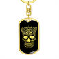 Calavera Mexican Sugar Skull 99 Keychain Stainless Steel or 18k Gold Dog Tag Keyring-Express Your Love Gifts