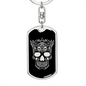 Calavera Mexican Sugar Skull 99 Keychain Stainless Steel or 18k Gold Dog Tag Keyring-Express Your Love Gifts