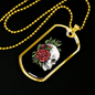 Calavera Mexican Sugar Skull and Roses Necklace Stainless Steel or 18k Gold Dog Tag 24" Chain-Express Your Love Gifts
