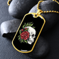 Calavera Mexican Sugar Skull and Roses Necklace Stainless Steel or 18k Gold Dog Tag 24" Chain-Express Your Love Gifts
