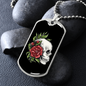 Calavera Mexican Sugar Skull and Roses Necklace Stainless Steel or 18k Gold Dog Tag 24" Chain-Express Your Love Gifts