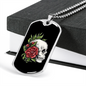 Calavera Mexican Sugar Skull and Roses Necklace Stainless Steel or 18k Gold Dog Tag 24" Chain-Express Your Love Gifts