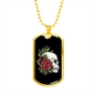 Calavera Mexican Sugar Skull and Roses Necklace Stainless Steel or 18k Gold Dog Tag 24" Chain-Express Your Love Gifts
