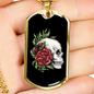 Calavera Mexican Sugar Skull and Roses Necklace Stainless Steel or 18k Gold Dog Tag 24" Chain-Express Your Love Gifts