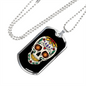 Calavera Mexican Sugar Skull Head Necklace Stainless Steel or 18k Gold Dog Tag 24" Chain-Express Your Love Gifts