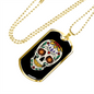 Calavera Mexican Sugar Skull Head Necklace Stainless Steel or 18k Gold Dog Tag 24" Chain-Express Your Love Gifts
