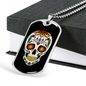 Calavera Mexican Sugar Skull Head Necklace Stainless Steel or 18k Gold Dog Tag 24" Chain-Express Your Love Gifts