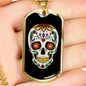 Calavera Mexican Sugar Skull Head Necklace Stainless Steel or 18k Gold Dog Tag 24" Chain-Express Your Love Gifts