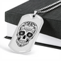 Calavera Mexican Sugar Skull Necklace Stainless Steel or 18k Gold Dog Tag 24" Chain-Express Your Love Gifts