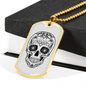 Calavera Mexican Sugar Skull Necklace Stainless Steel or 18k Gold Dog Tag 24" Chain-Express Your Love Gifts