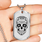 Calavera Mexican Sugar Skull Necklace Stainless Steel or 18k Gold Dog Tag 24" Chain-Express Your Love Gifts