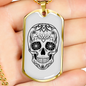Calavera Mexican Sugar Skull Necklace Stainless Steel or 18k Gold Dog Tag 24" Chain-Express Your Love Gifts