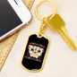 Calavera Mexican Sugar Skull Pug Keychain Stainless Steel or 18k Gold Dog Tag Keyring-Express Your Love Gifts