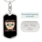 Calavera Mexican Sugar Skull Pug Keychain Stainless Steel or 18k Gold Dog Tag Keyring-Express Your Love Gifts