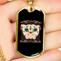 Calavera Mexican Sugar Skull Pug Necklace Stainless Steel or 18k Gold Dog Tag 24" Chain-Express Your Love Gifts
