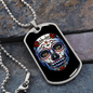 Calavera Mexican Sugar Skull Red Flower Necklace Stainless Steel or 18k Gold Dog Tag 24" Chain-Express Your Love Gifts