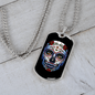 Calavera Mexican Sugar Skull Red Flower Necklace Stainless Steel or 18k Gold Dog Tag 24" Chain-Express Your Love Gifts
