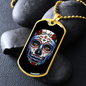 Calavera Mexican Sugar Skull Red Flower Necklace Stainless Steel or 18k Gold Dog Tag 24" Chain-Express Your Love Gifts