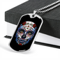 Calavera Mexican Sugar Skull Red Flower Necklace Stainless Steel or 18k Gold Dog Tag 24" Chain-Express Your Love Gifts