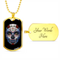 Calavera Mexican Sugar Skull Red Flower Necklace Stainless Steel or 18k Gold Dog Tag 24" Chain-Express Your Love Gifts