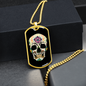 Calavera Mexican Sugar Skull With Flowers Necklace Stainless Steel or 18k Gold Dog Tag 24" Chain-Express Your Love Gifts