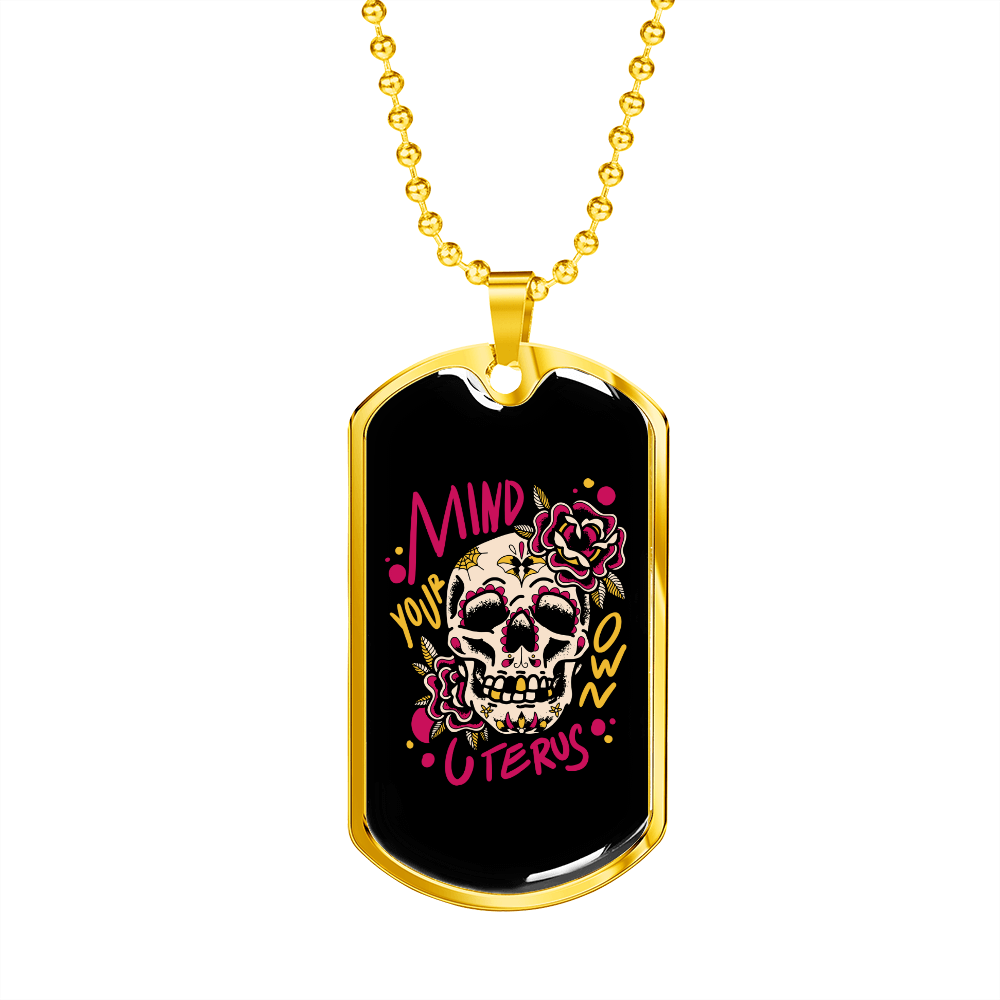 Calavera Mexican Sugar Traditional Skull Flowers Necklace Stainless Steel or 18k Gold Dog Tag 24" Chain-Express Your Love Gifts