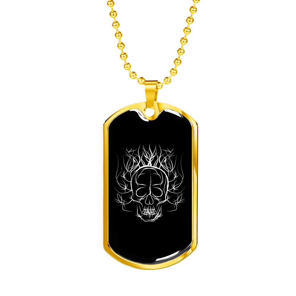 Calavera Mexican Sugar White Skull Necklace Stainless Steel or 18k Gold Dog Tag 24" Chain-Express Your Love Gifts