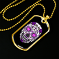 Calavera Mexican Sugar White Violet Sugar Skull Necklace Stainless Steel or 18k Gold Dog Tag 24" Chain-Express Your Love Gifts