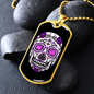 Calavera Mexican Sugar White Violet Sugar Skull Necklace Stainless Steel or 18k Gold Dog Tag 24" Chain-Express Your Love Gifts