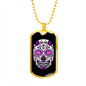Calavera Mexican Sugar White Violet Sugar Skull Necklace Stainless Steel or 18k Gold Dog Tag 24" Chain-Express Your Love Gifts