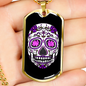 Calavera Mexican Sugar White Violet Sugar Skull Necklace Stainless Steel or 18k Gold Dog Tag 24" Chain-Express Your Love Gifts