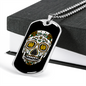 Calavera Mexican Sugar White Yellow Skull Necklace Stainless Steel or 18k Gold Dog Tag 24" Chain-Express Your Love Gifts