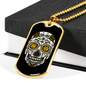Calavera Mexican Sugar White Yellow Skull Necklace Stainless Steel or 18k Gold Dog Tag 24" Chain-Express Your Love Gifts
