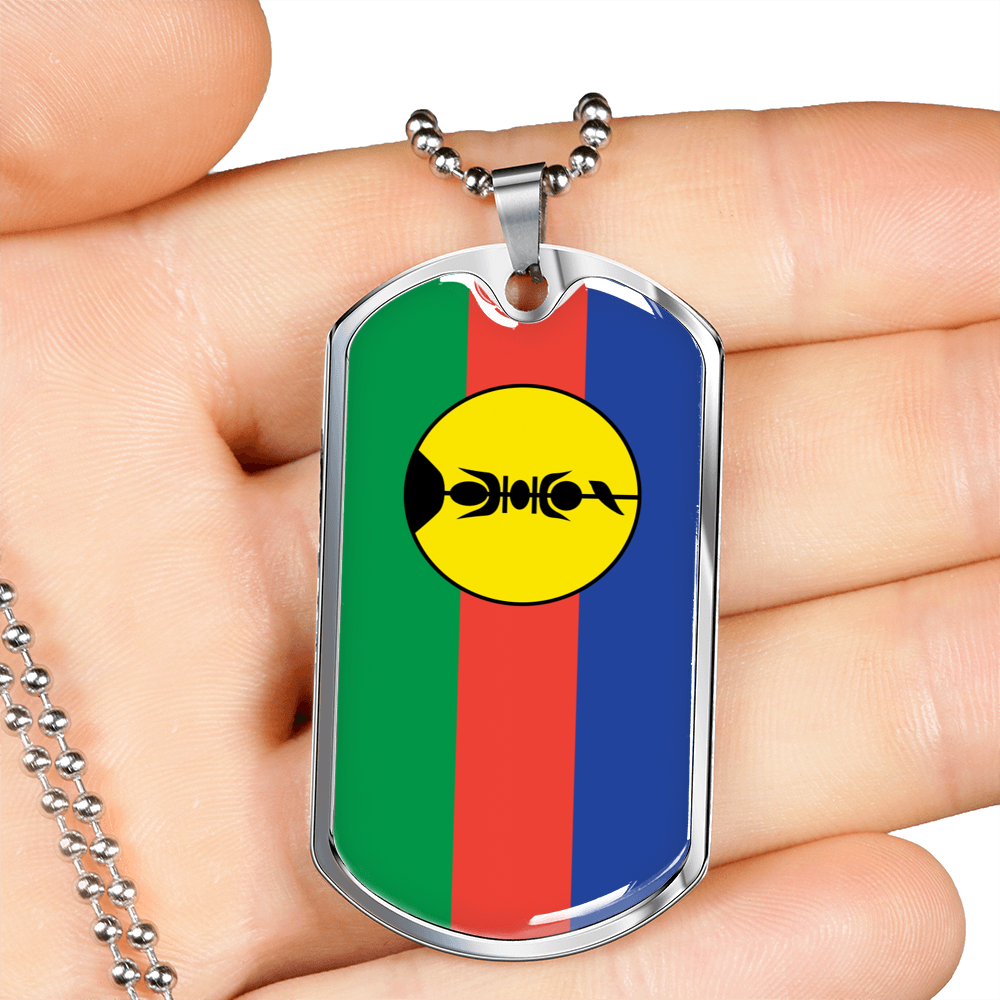 Caledonia Flag Necklace Stainless Steel or 18k Gold Dog Tag 24" Chain-Express Your Love Gifts