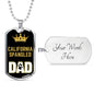 California Spangled Cat Dad Necklace Stainless Steel or 18k Gold Dog Tag 24" Chain-Express Your Love Gifts