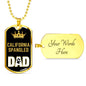 California Spangled Cat Dad Necklace Stainless Steel or 18k Gold Dog Tag 24" Chain-Express Your Love Gifts