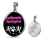 California Spangled Cat Mom Necklace Circle Pendant Stainless Steel or 18k Gold 18-22"-Express Your Love Gifts
