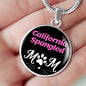 California Spangled Cat Mom Necklace Circle Pendant Stainless Steel or 18k Gold 18-22"-Express Your Love Gifts
