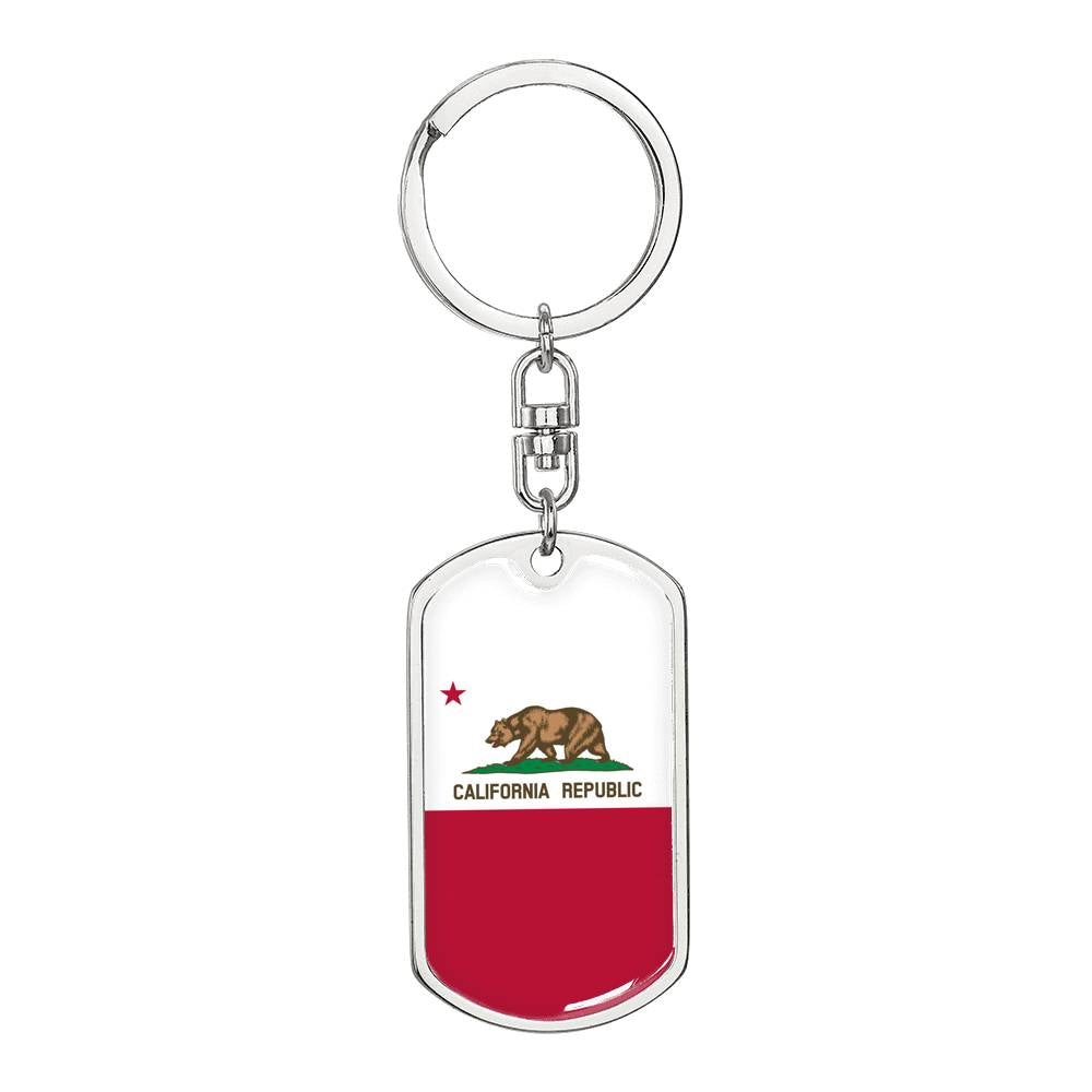 California State Flag Keychain Dog Tag Stainless Steel or 18k Gold-Express Your Love Gifts