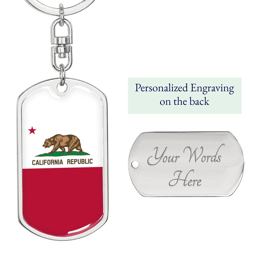 California State Flag Keychain Dog Tag Stainless Steel or 18k Gold-Express Your Love Gifts