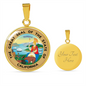 California State Seal Necklace Circle Pendant Stainless Steel or 18k Gold 18-22"-Express Your Love Gifts