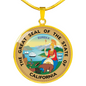 California State Seal Necklace Circle Pendant Stainless Steel or 18k Gold 18-22"-Express Your Love Gifts